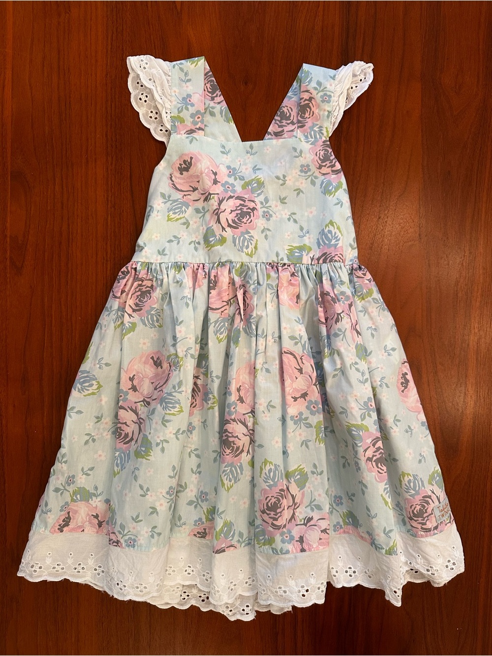 Tabitha Twinkle Floral Lace Trim Girls' Dress - Pink & Blue size 6/7